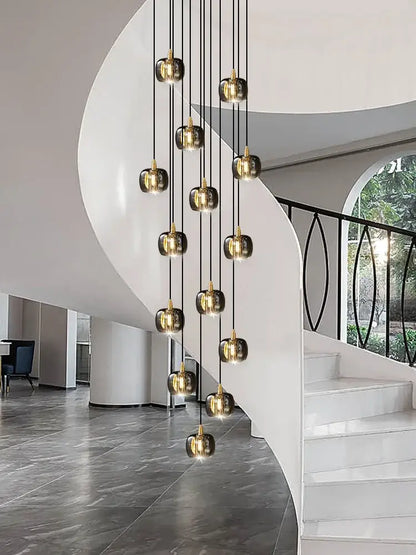 Modern black & gold crystal chandelier led staircase pendant light