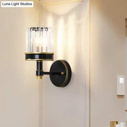 Modern black & gold crystal cylinder wall light hallway sconce