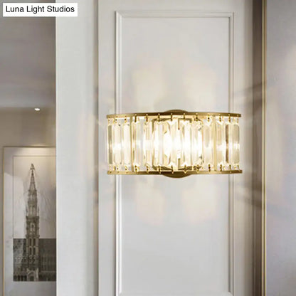 Modern black & gold crystal half cylinder wall sconce bedroom light