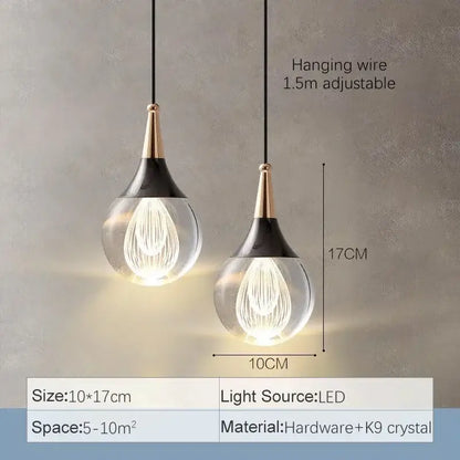 Modern black & gold crystal led ball pendant dining room light