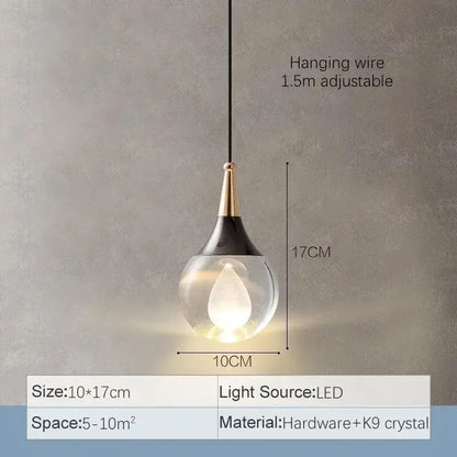 Modern black & gold crystal led ball pendant dining room light
