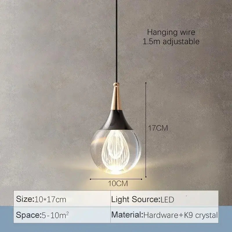 Modern black & gold crystal led ball pendant dining room light