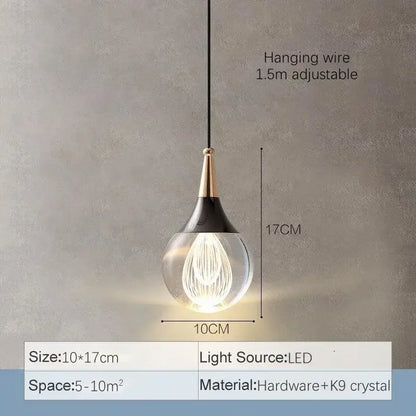 Modern black & gold crystal led ball pendant dining room light