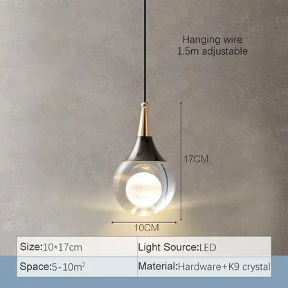 Modern black & gold crystal led ball pendant dining room light
