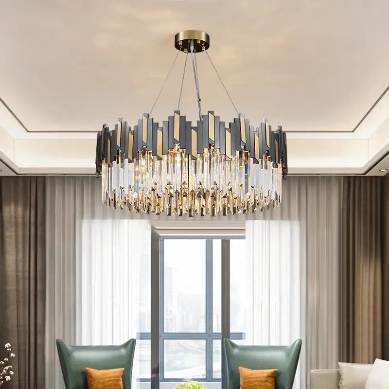 Modern black & gold crystal led chandelier for living room lighting
