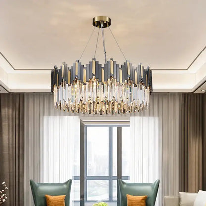 Modern black & gold crystal led chandelier for living room lighting