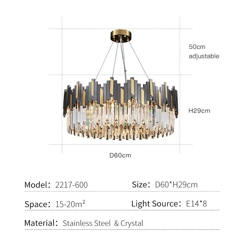 Modern black & gold crystal led chandelier for living room lighting