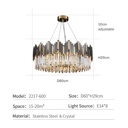 Modern black & gold crystal led chandelier for living room lighting