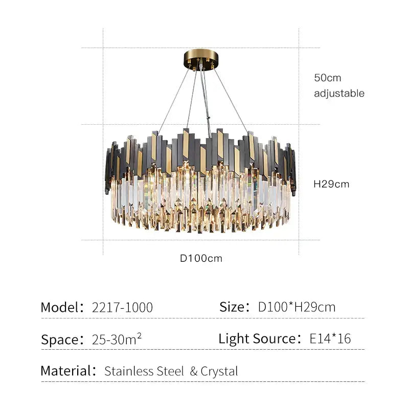 Modern black & gold crystal led chandelier for living room lighting
