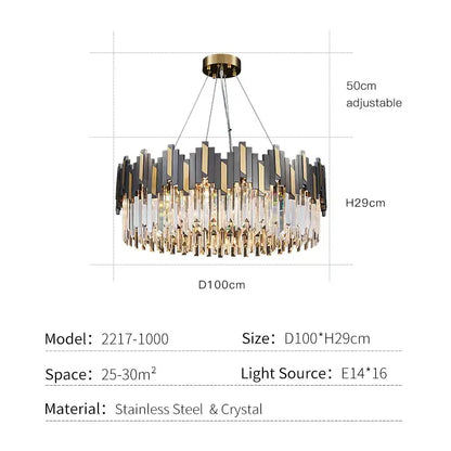 Modern black & gold crystal led chandelier for living room lighting