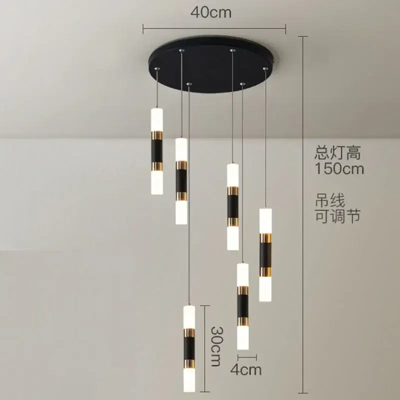Modern black & gold crystal led chandelier staircase pendant light