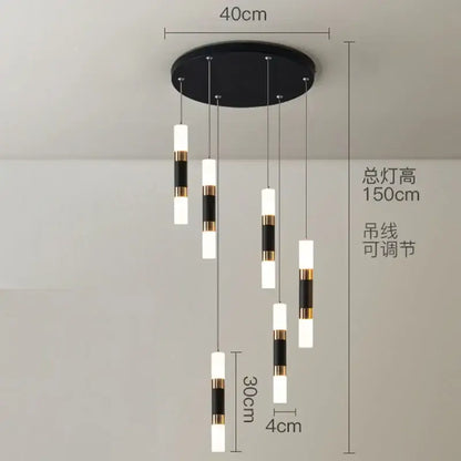 Modern black & gold crystal led chandelier staircase pendant light