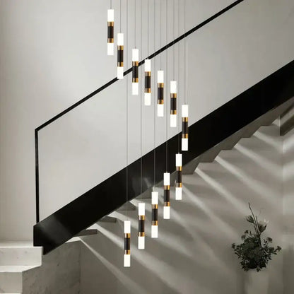 Modern black & gold crystal led chandelier staircase pendant light