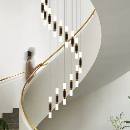 Modern black & gold crystal led chandelier staircase pendant light
