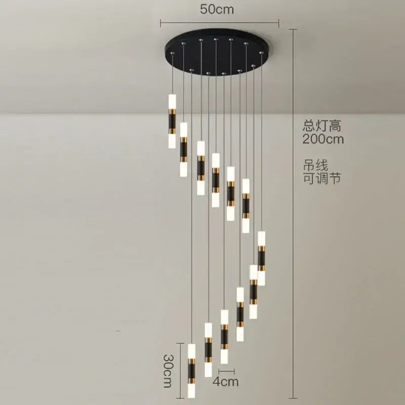 Modern black & gold crystal led chandelier staircase pendant light