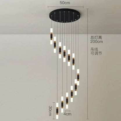 Modern black & gold crystal led chandelier staircase pendant light