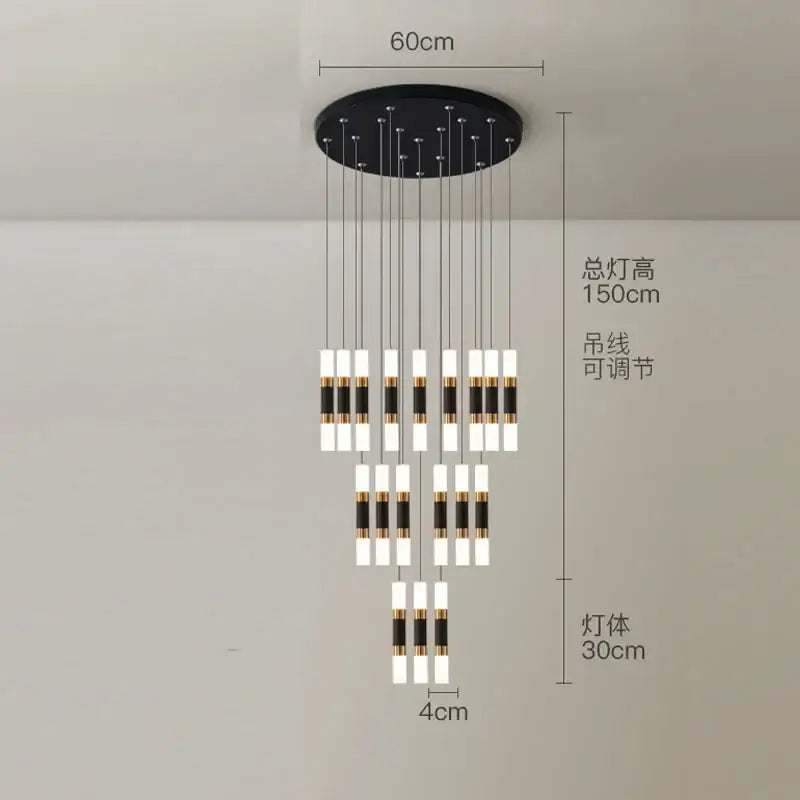 Modern black & gold crystal led chandelier staircase pendant light