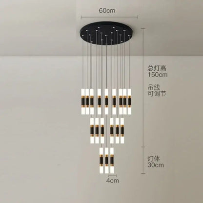 Modern black & gold crystal led chandelier staircase pendant light