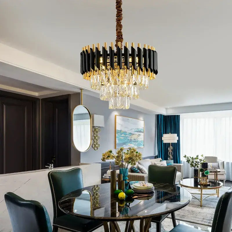 Modern black & gold crystal led pendant chandelier dining room