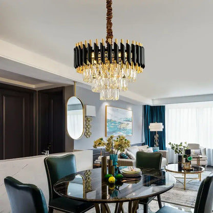 Modern black & gold crystal led pendant chandelier dining room