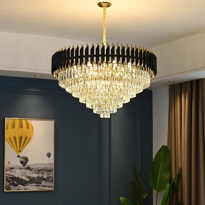 Modern black & gold crystal led pendant chandelier dining room