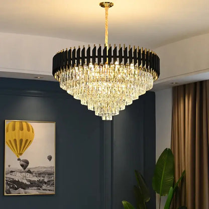 Modern black & gold crystal led pendant chandelier dining room
