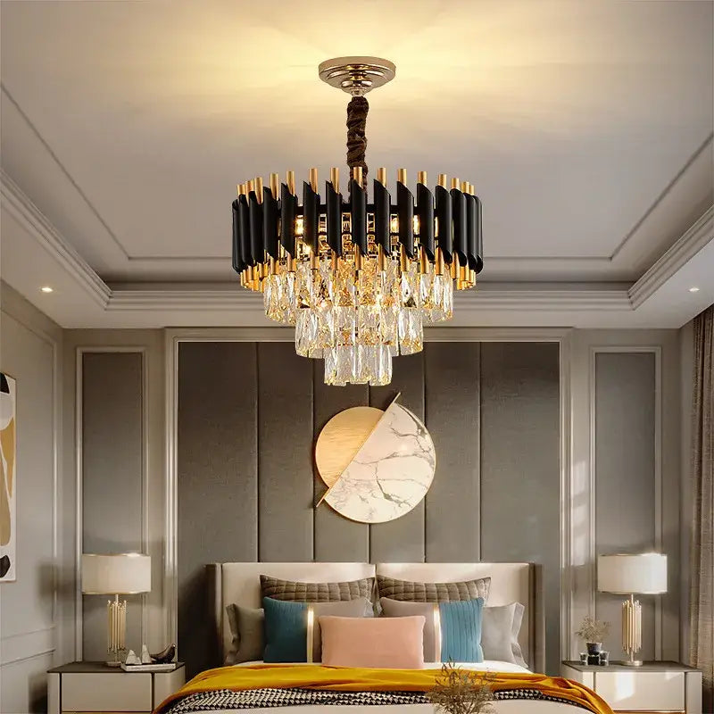 Modern black & gold crystal led pendant chandelier dining room