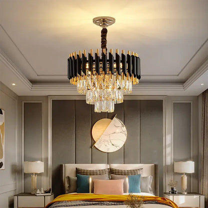 Modern black & gold crystal led pendant chandelier dining room