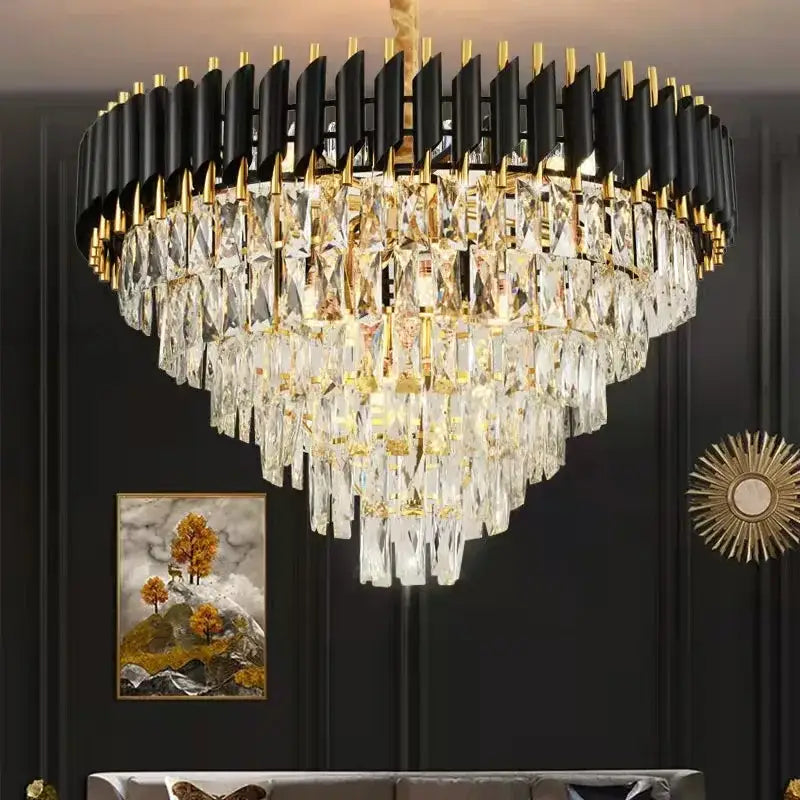 Modern black & gold crystal led pendant chandelier dining room