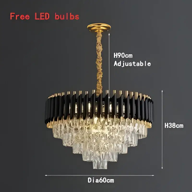 Modern black & gold crystal led pendant chandelier dining room