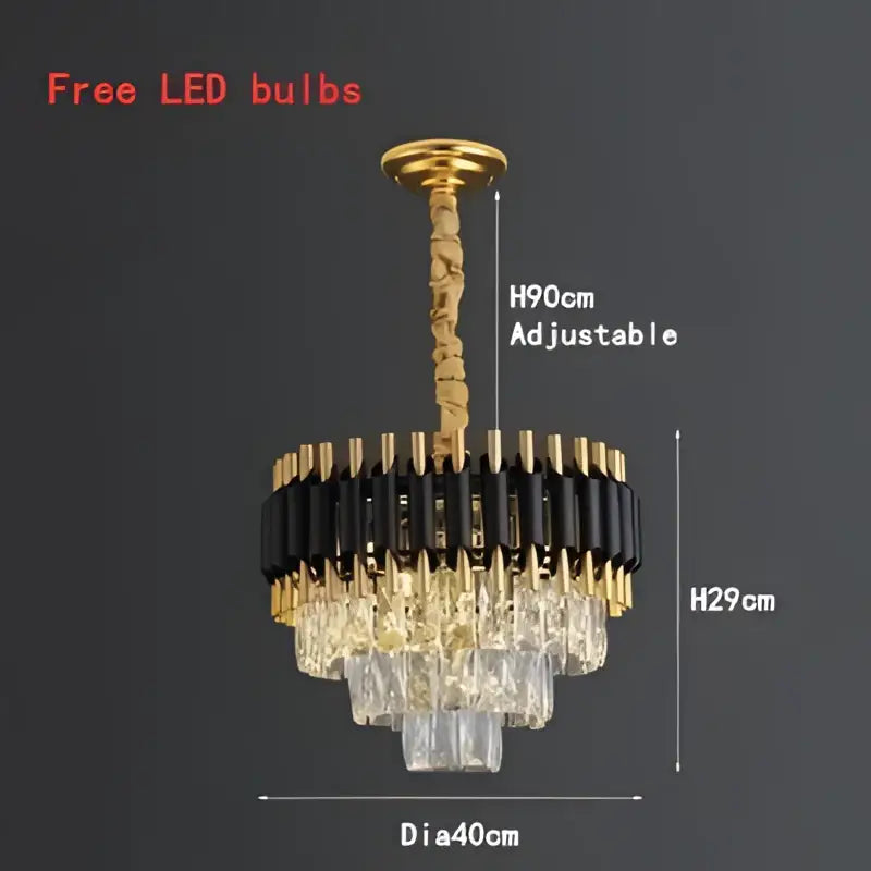 Modern black & gold crystal led pendant chandelier dining room