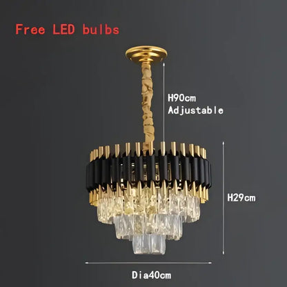 Modern black & gold crystal led pendant chandelier dining room