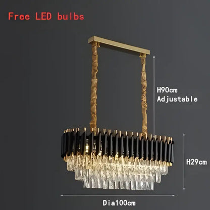 Modern black & gold crystal led pendant chandelier dining room