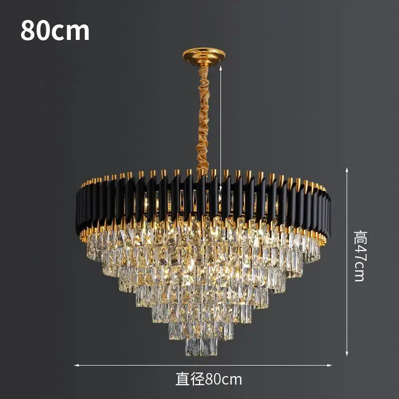 Modern black & gold crystal led pendant chandelier living room