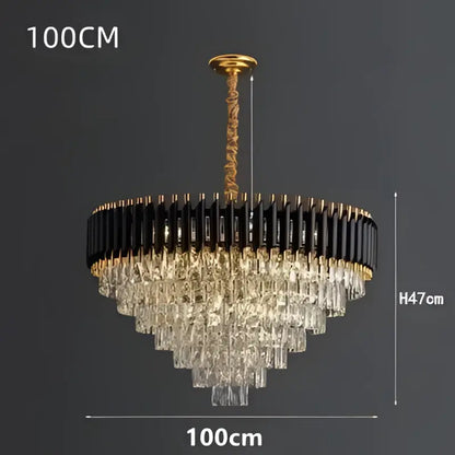 Modern black & gold crystal led pendant chandelier living room