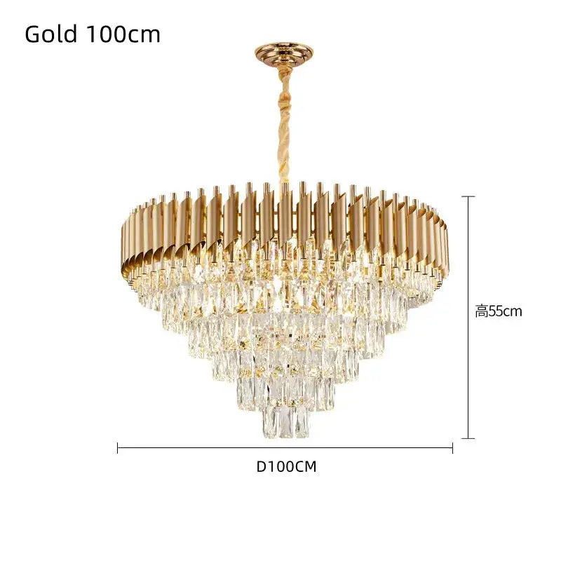 Modern black & gold crystal led pendant chandelier living room