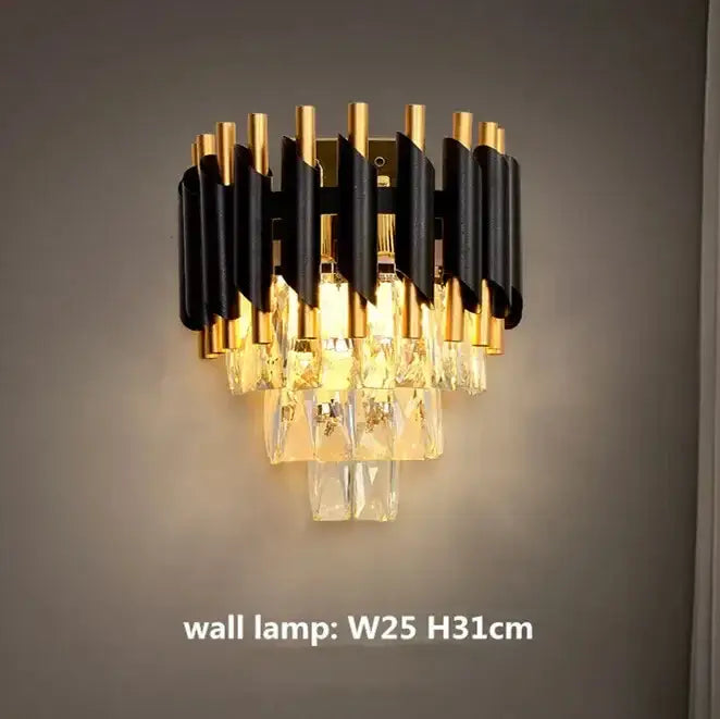 Modern black & gold crystal led pendant chandelier living room