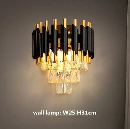 Modern black & gold crystal led pendant chandelier living room
