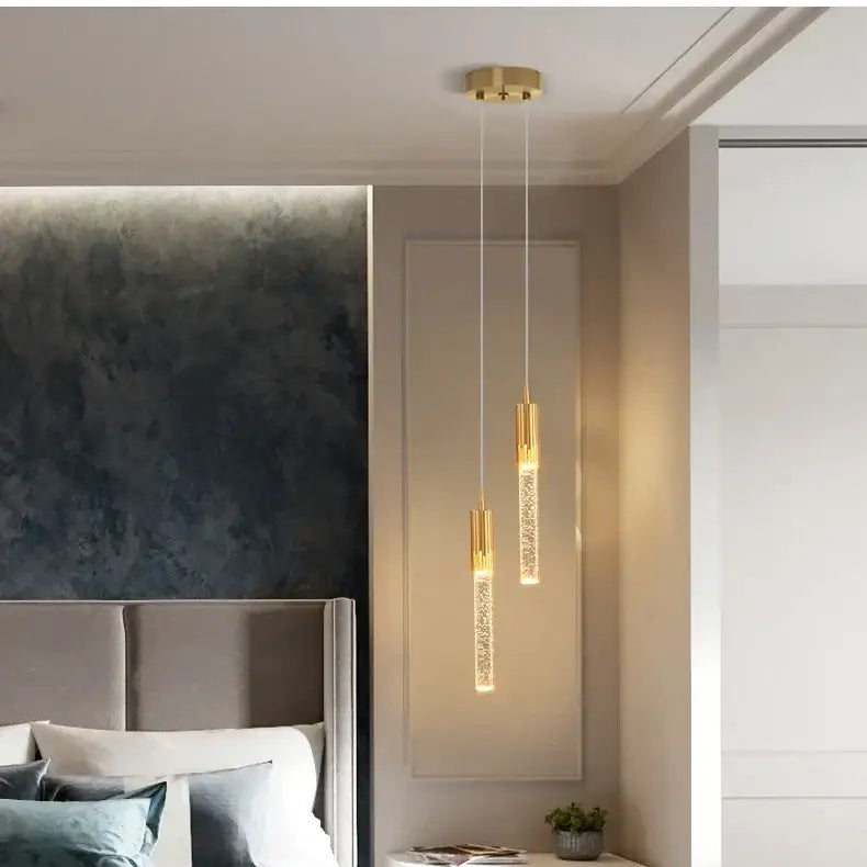 Modern black & gold crystal led pendant lamp dining room