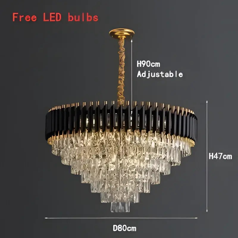 Modern black & gold crystal led pendant light dining room
