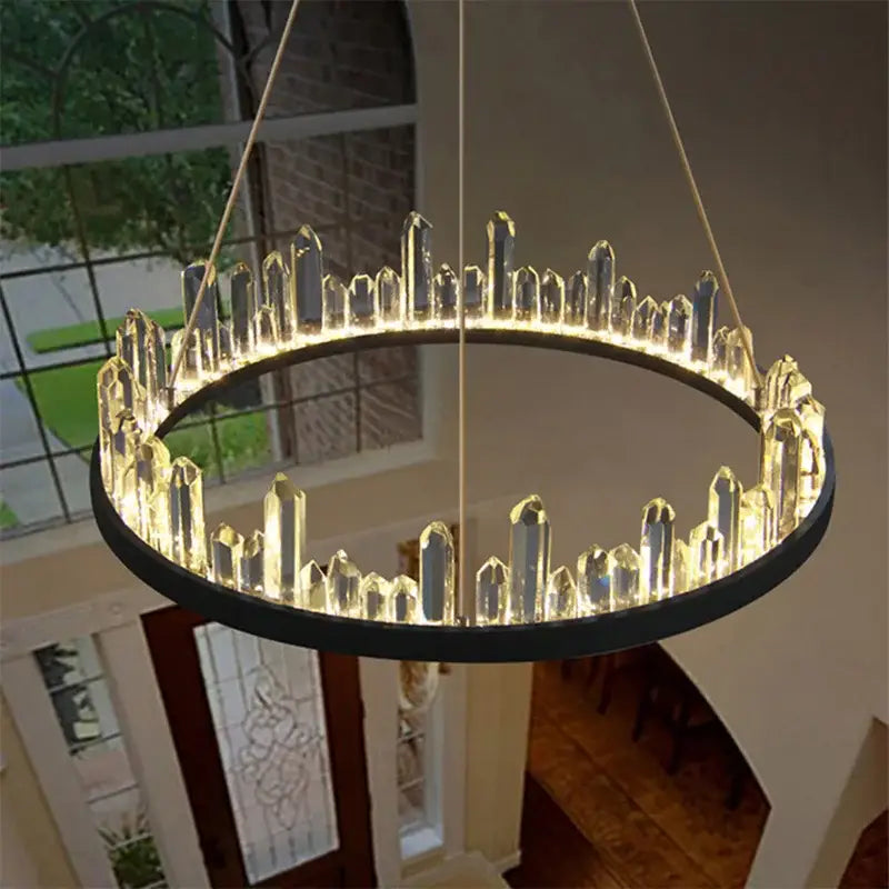 Modern black & gold crystal led pendant lights dining room chandelier