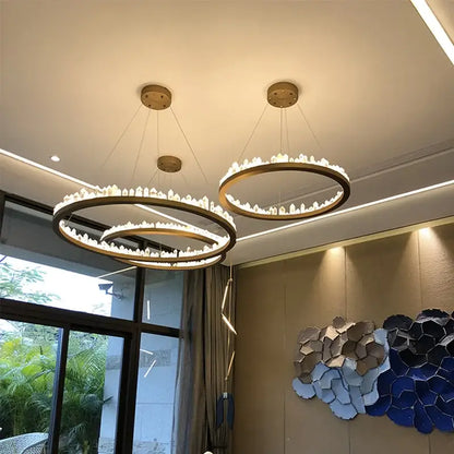 Modern black & gold crystal led pendant lights dining room chandelier