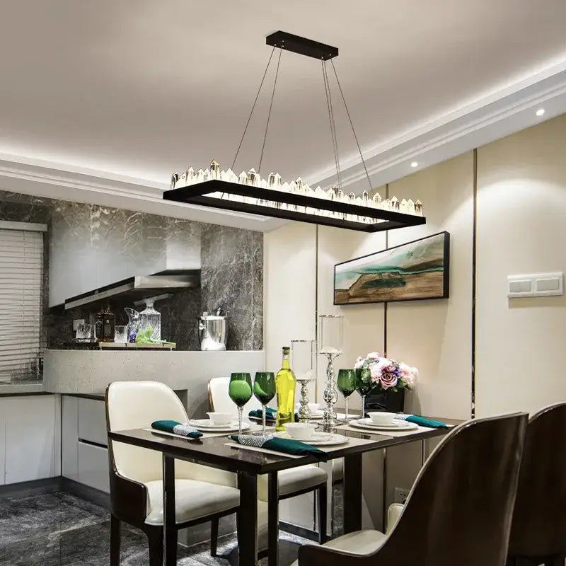 Modern black & gold crystal led pendant lights dining room chandelier