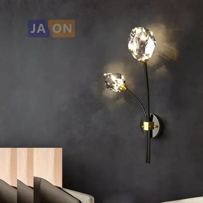 Modern black & gold crystal led wall sconce bedroom light