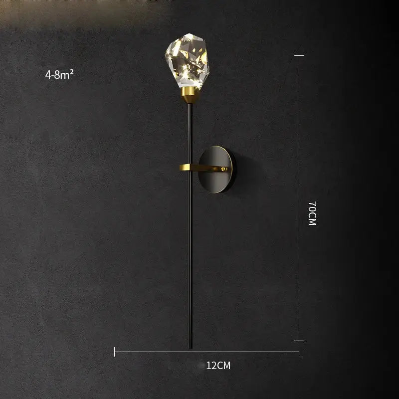 Modern black & gold crystal led wall sconce bedroom light