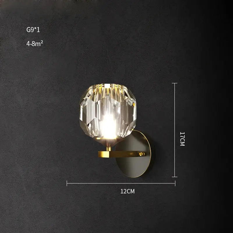 Modern black & gold crystal led wall sconce bedroom light