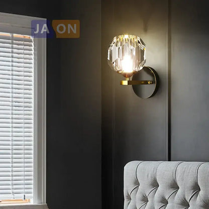 Modern black & gold crystal led wall sconce bedroom light