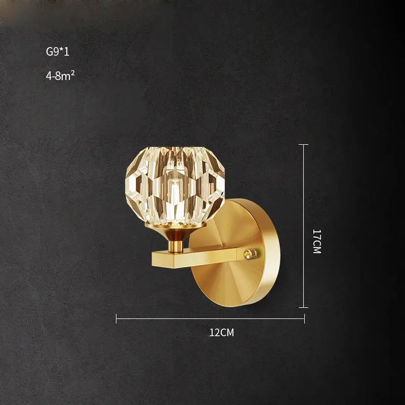 Modern black & gold crystal led wall sconce bedroom light