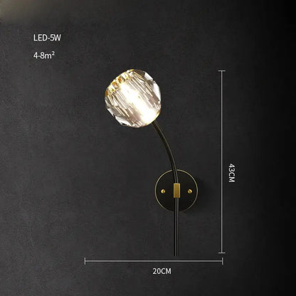Modern black & gold crystal led wall sconce bedroom light