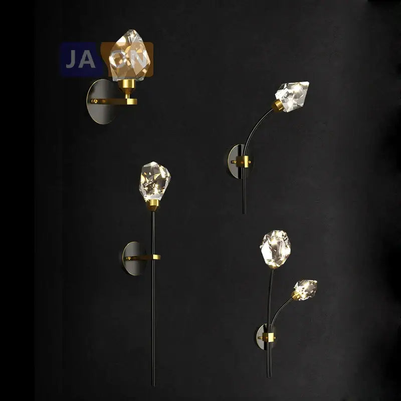 Modern black & gold crystal led wall sconce bedroom light